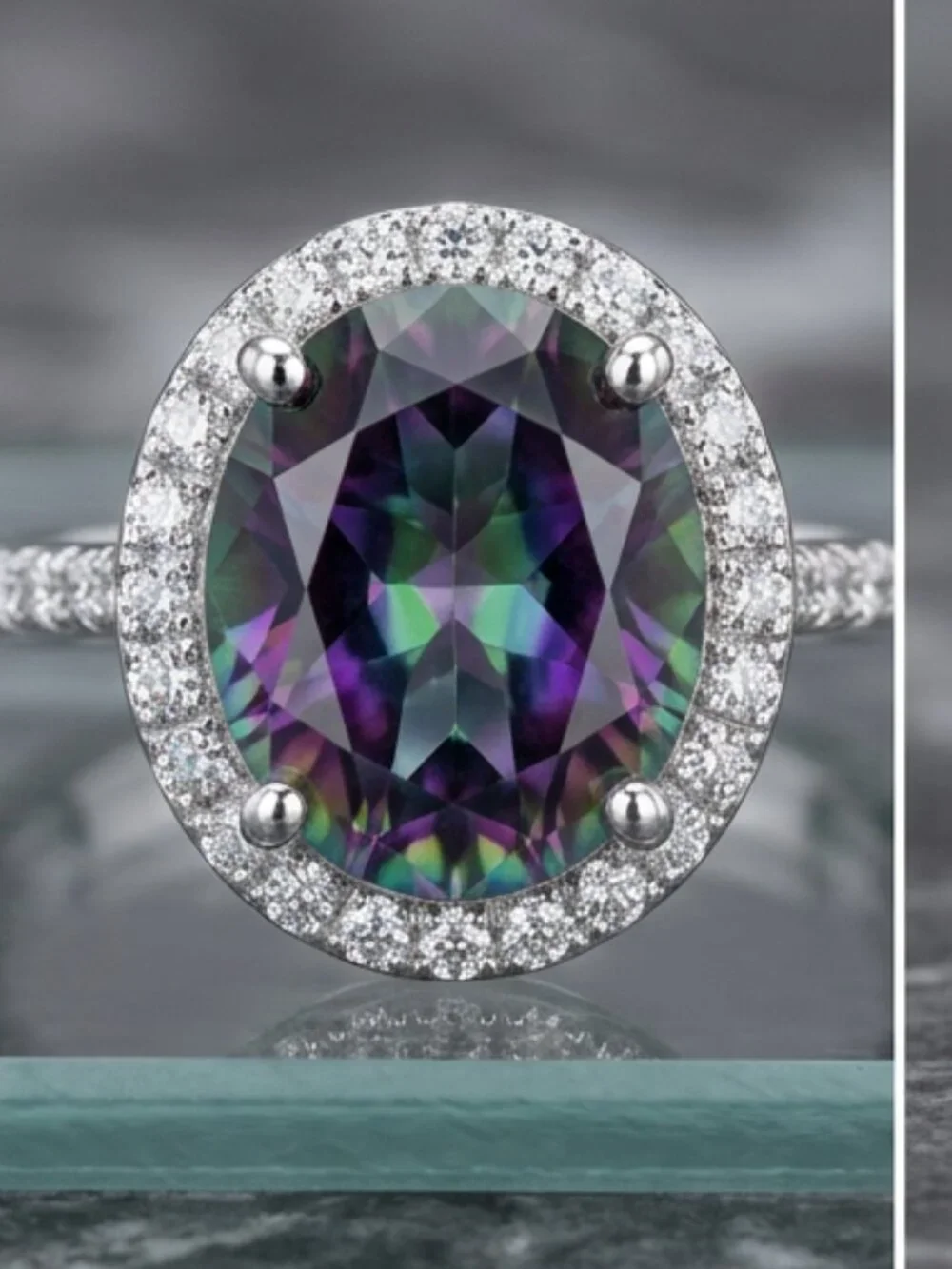 Mystic Topaz Halo Ring — Size 6